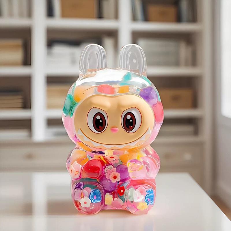 Labubu Acrylic Quicksand Keychain – Glow Bubble Bead Pendant Multicolor
