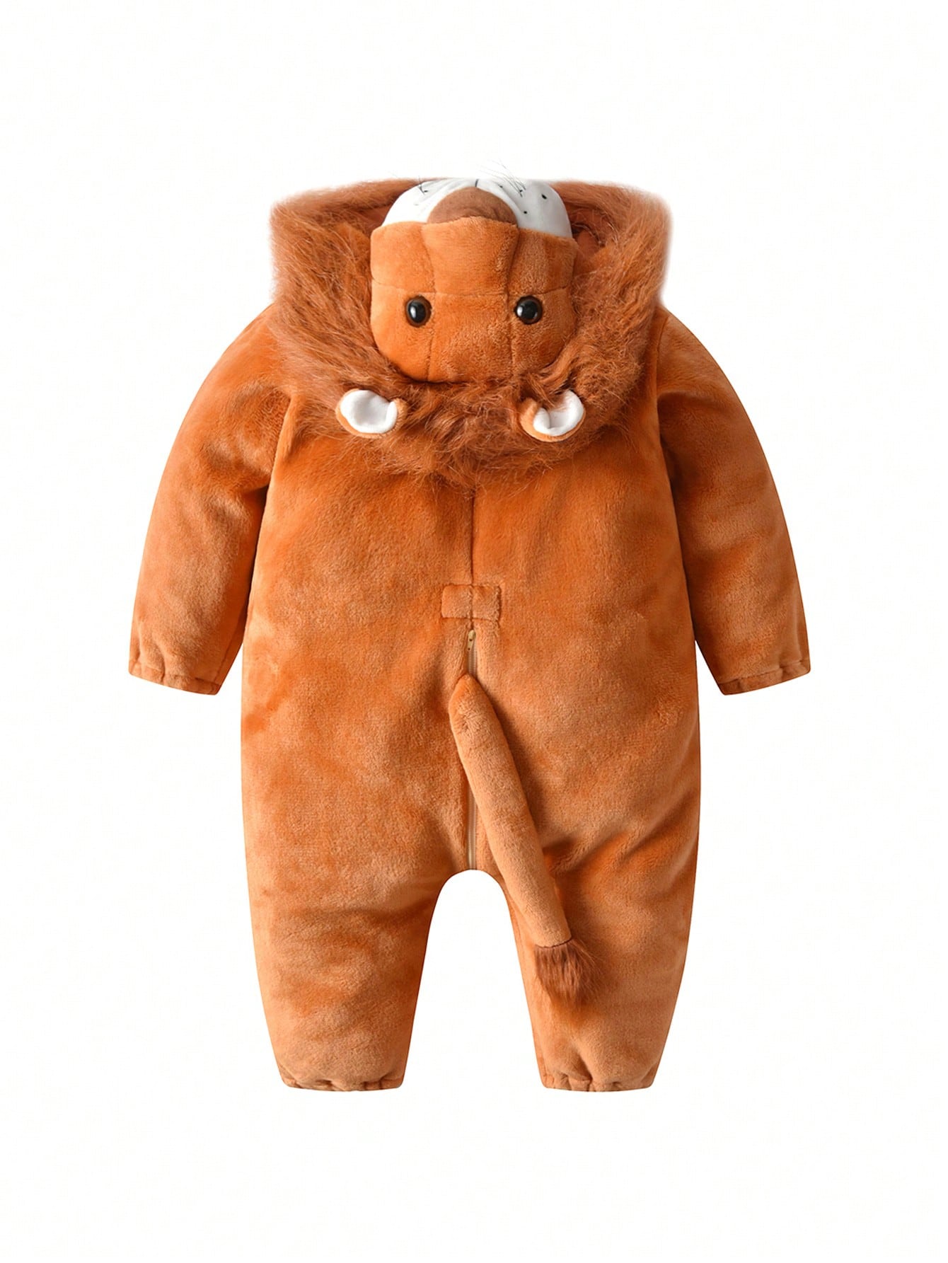 Baby Lion Halloween Costume Jumpsuit – Fuzzy Hooded Romper with 3D Ears | Ages 1M–12M