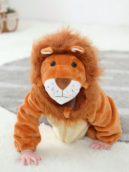Baby Lion Halloween Costume Jumpsuit – Fuzzy Hooded Romper with 3D Ears | Ages 1M–12M