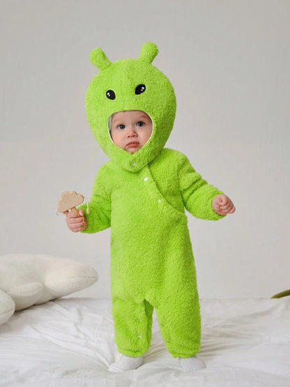 Baby Alien Fleece Jumpsuit & Hat Halloween Costume (Age Newborn-12M) Green