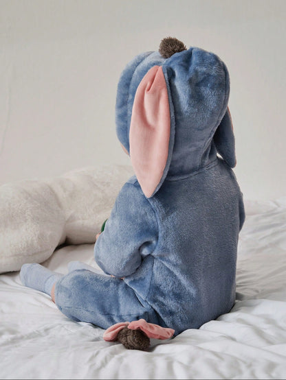Baby Donkey Hooded Romper – Plush Cartoon Halloween One-Piece with Ears & Zip | Ages Newborn–12M