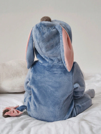 Baby Donkey Hooded Romper – Plush Cartoon Halloween One-Piece with Ears & Zip | Ages Newborn–12M