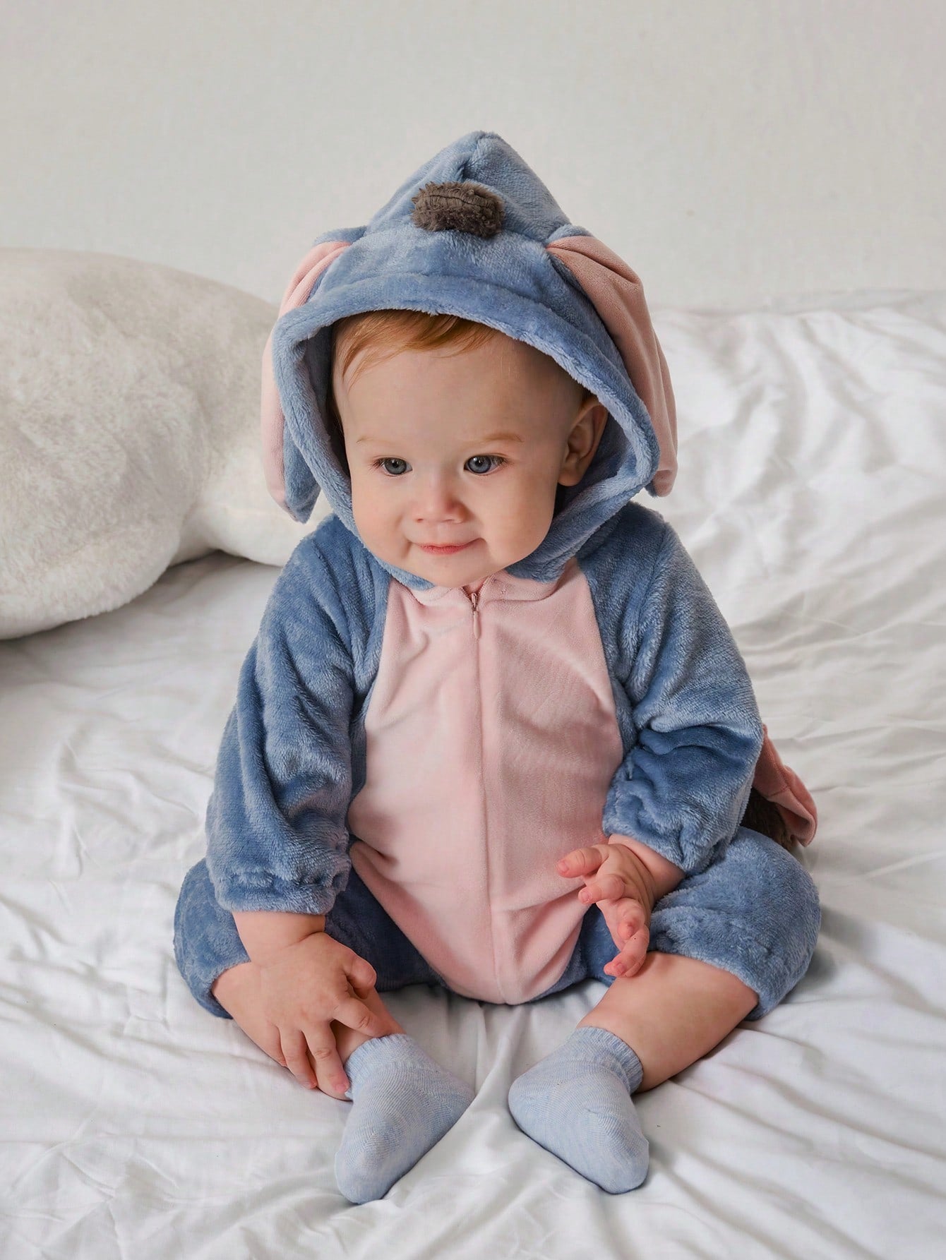 Baby Donkey Hooded Romper – Plush Cartoon Halloween One-Piece with Ears & Zip | Ages Newborn–12M