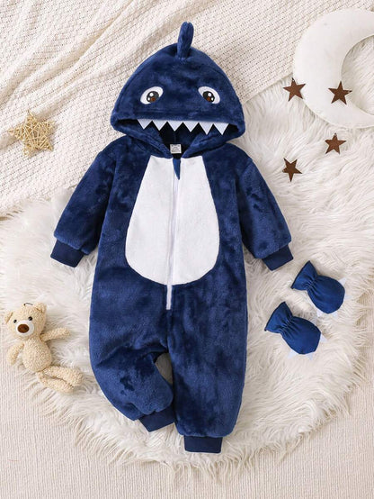 Baby Boys Shark Jumpsuit & Mittens Halloween Costume (Age 6M-3 YRS)