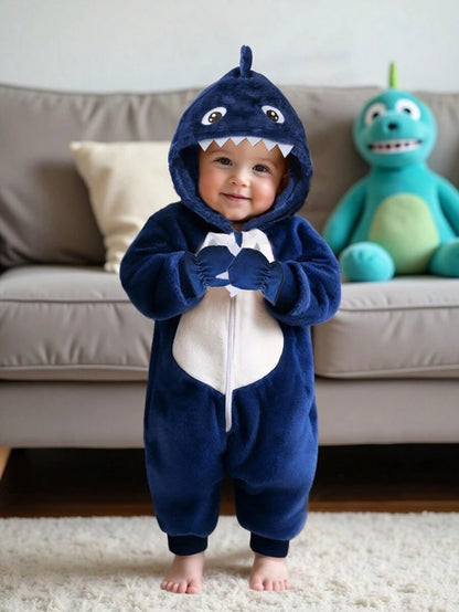 Baby Boys Shark Jumpsuit & Mittens Halloween Costume (Age 6M-3 YRS) Blue and White