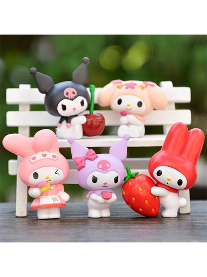 Sanrio My Melody & Kuromi Fruit Series Figurines – 4cm Mini Collectibles 5 Piece [Enhanced Set]