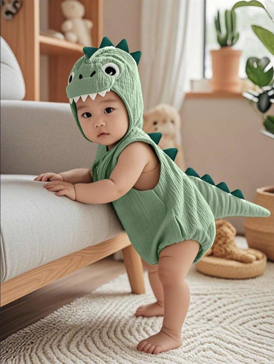 Baby Cotton Dinosaur Romper & Hat Halloween Costume (Age Newborn-9M) Green