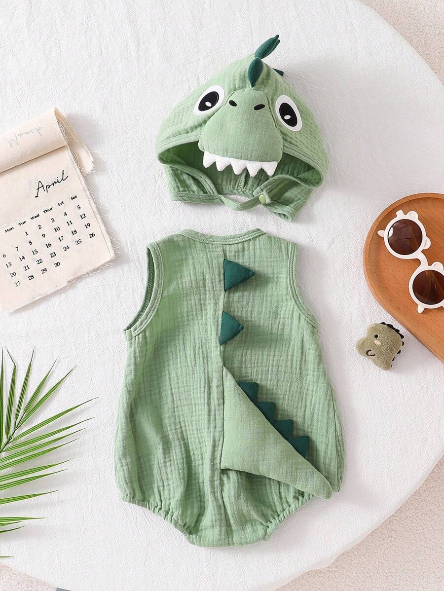 Baby Cotton Dinosaur Romper & Hat Halloween Costume (Age Newborn-9M)