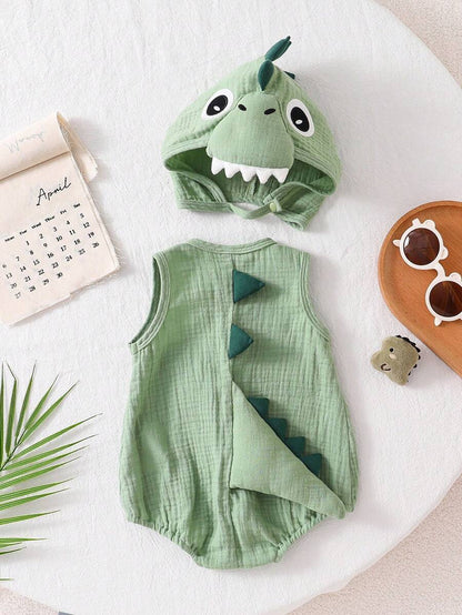 Baby Cotton Dinosaur Romper & Hat Halloween Costume (Age Newborn-9M)