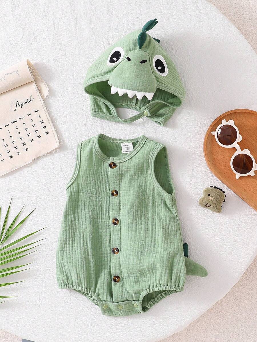 Baby Cotton Dinosaur Romper & Hat Halloween Costume (Age Newborn-9M)