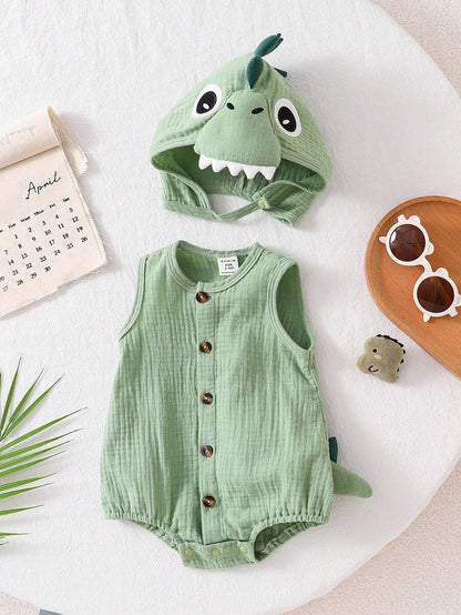 Baby Cotton Dinosaur Romper & Hat Halloween Costume (Age Newborn-9M)