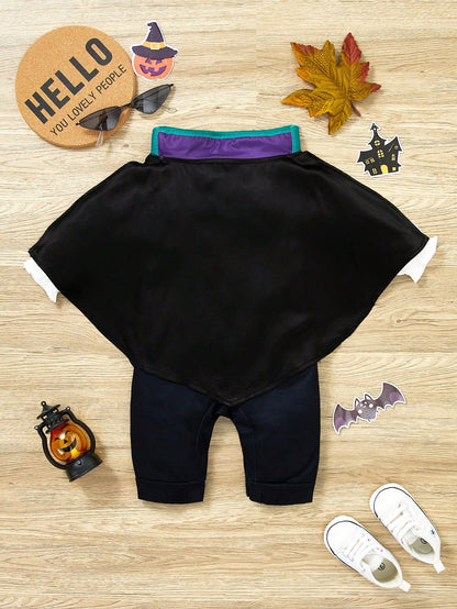 Baby Vampire Gentleman Halloween Costume – Romper & Cape Set |(Age Newborn–18M)