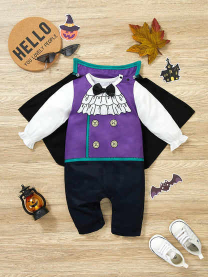 Baby Vampire Gentleman Halloween Costume – Romper & Cape Set |(Age Newborn–18M)
