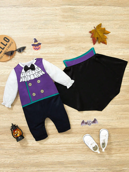 Baby Vampire Gentleman Halloween Costume – Romper & Cape Set |(Age Newborn–18M)