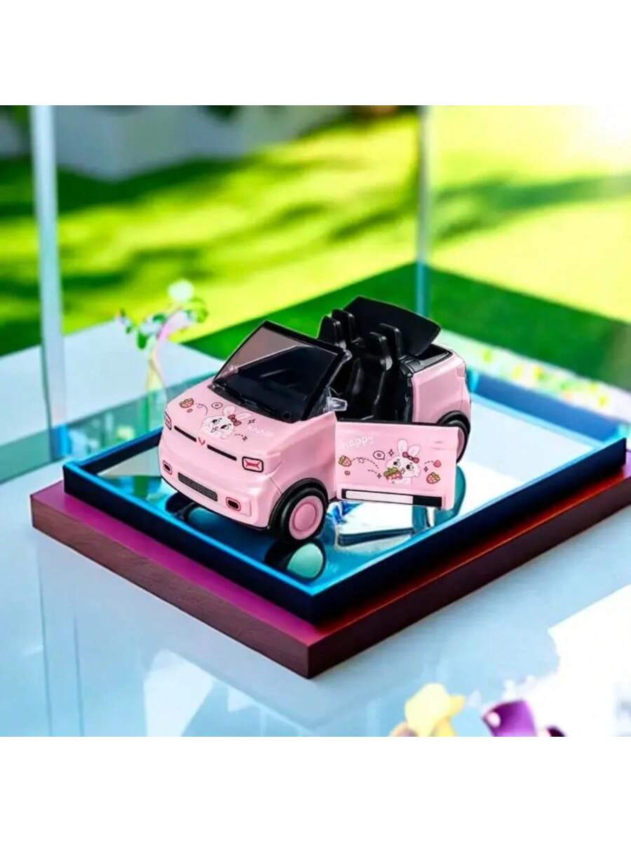 Labubu Convertible Mini Toy Car – 17cm Cartoon Racer with Dual-Open Doors | Inertial Plastic Model Multicolor Pink Labubu Double Door Convertible