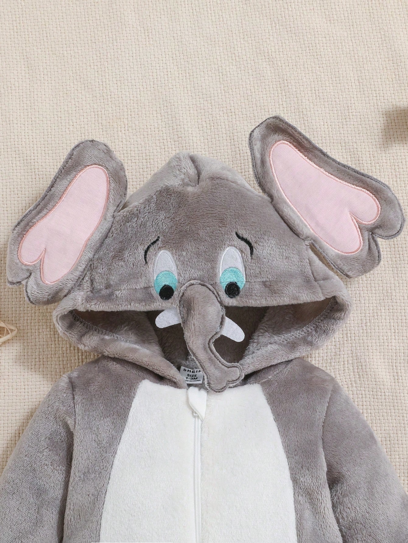 Baby Elephant Costume Romper – Hooded Flannel Jumpsuit with Big Ears & Zipper | Ages Newborn–9M
