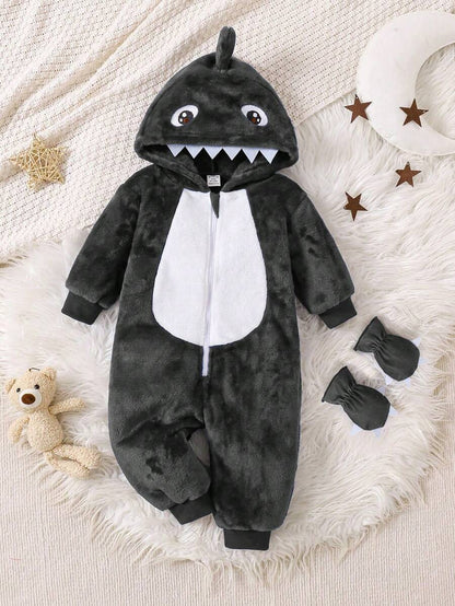 Baby Boys Shark Jumpsuit & Mittens Halloween Costume (Age 6M-3 YRS) Grey