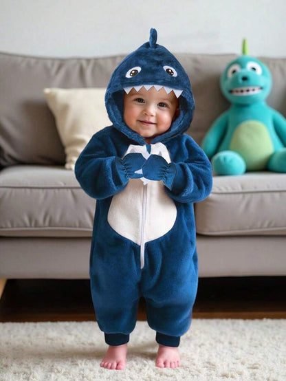 Baby Boys Shark Jumpsuit & Mittens Halloween Costume (Age 6M-3 YRS) Royal Blue