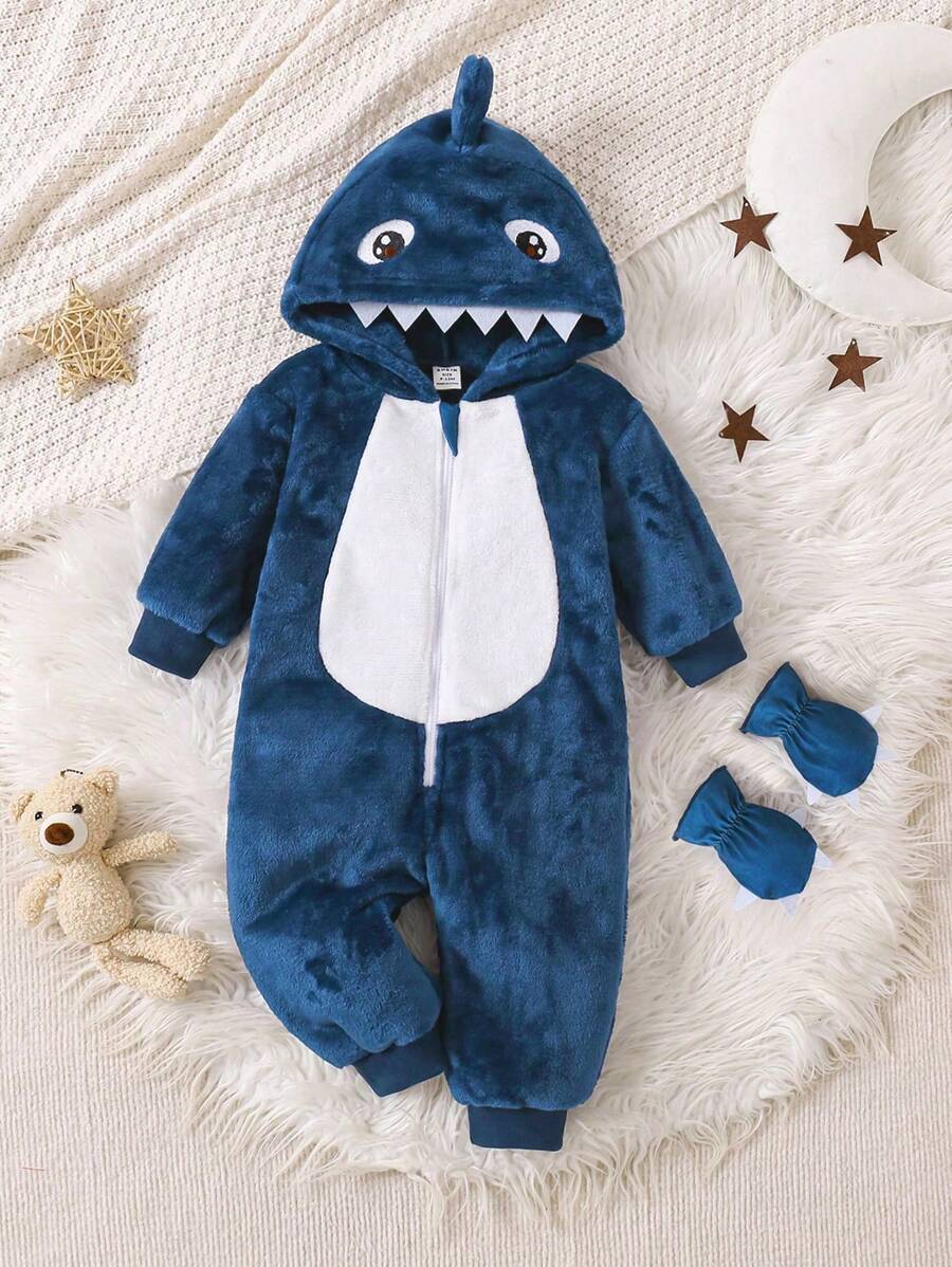 Baby Boys Shark Jumpsuit & Mittens Halloween Costume (Age 6M-3 YRS)