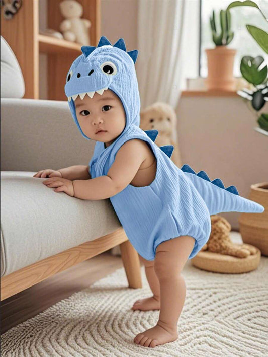 Baby Cotton Dinosaur Romper & Hat Halloween Costume (Age Newborn-9M) Blue