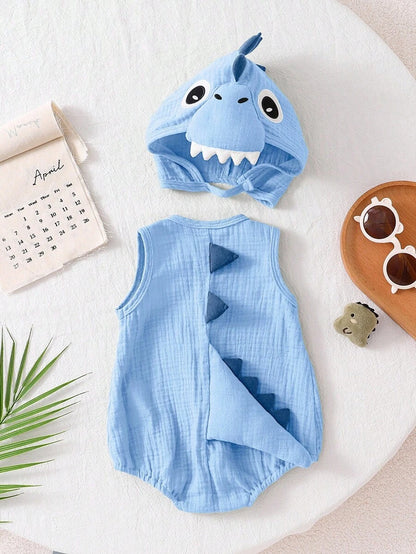 Baby Cotton Dinosaur Romper & Hat Halloween Costume (Age Newborn-9M)