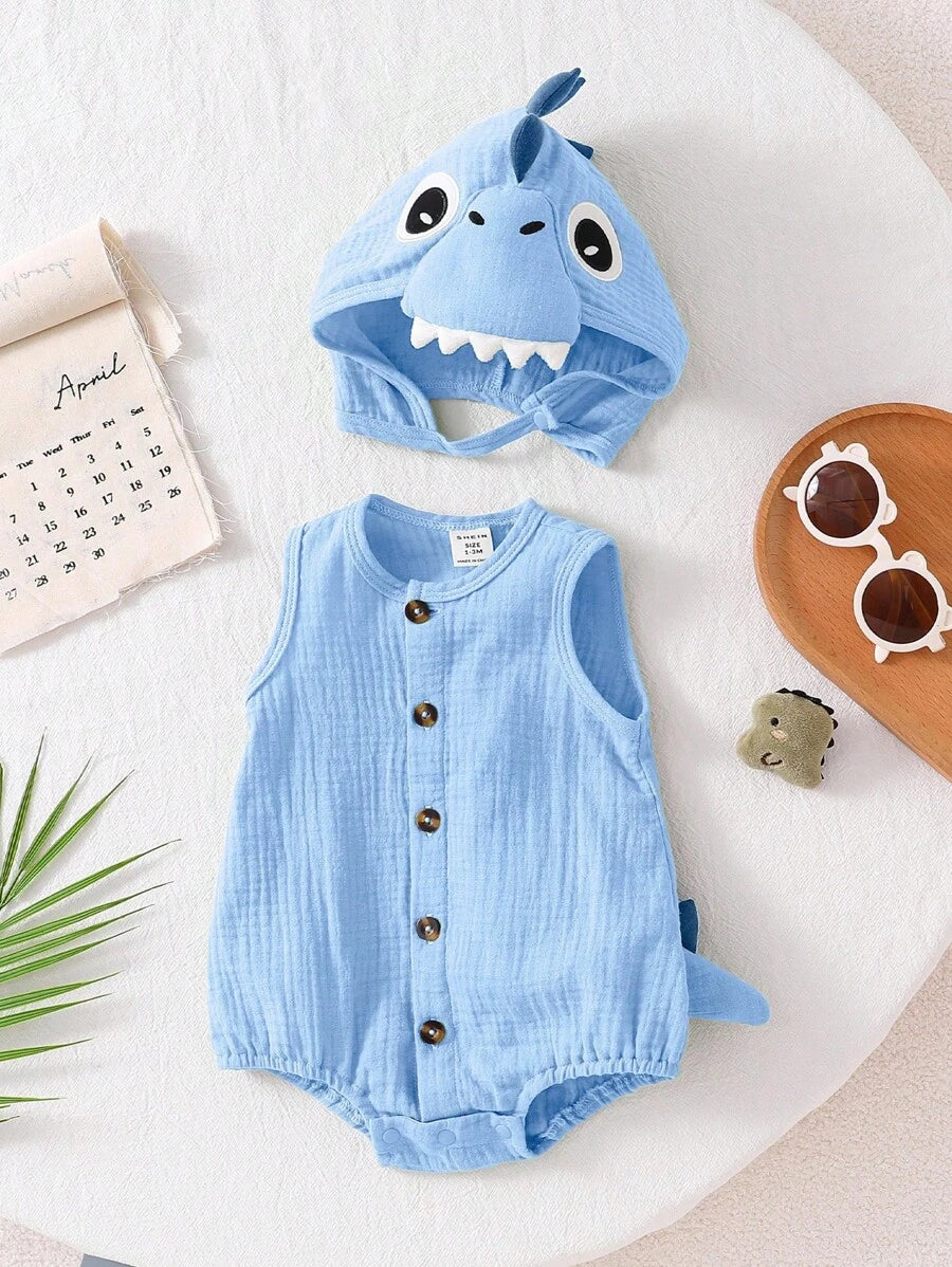 Baby Cotton Dinosaur Romper & Hat Halloween Costume (Age Newborn-9M)