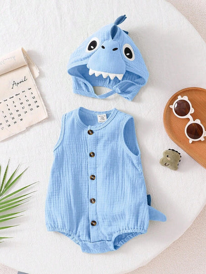 Baby Cotton Dinosaur Romper & Hat Halloween Costume (Age Newborn-9M)