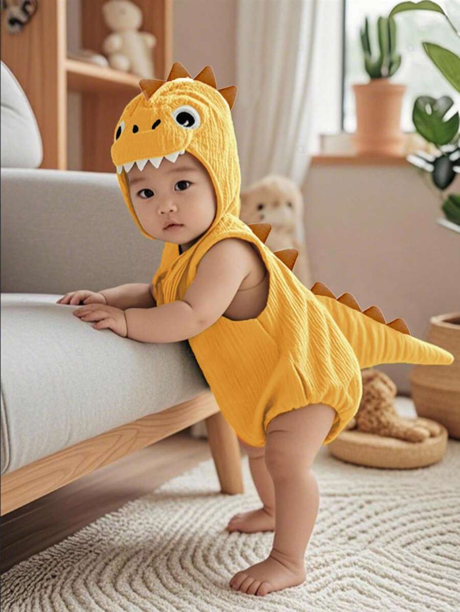 Baby Cotton Dinosaur Romper & Hat Halloween Costume (Age Newborn-9M) Yellow