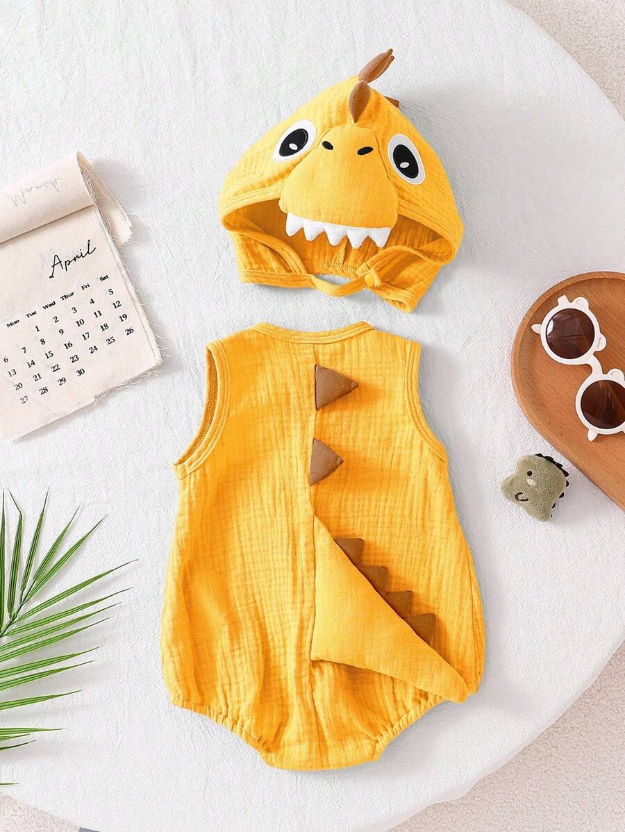 Baby Cotton Dinosaur Romper & Hat Halloween Costume (Age Newborn-9M)