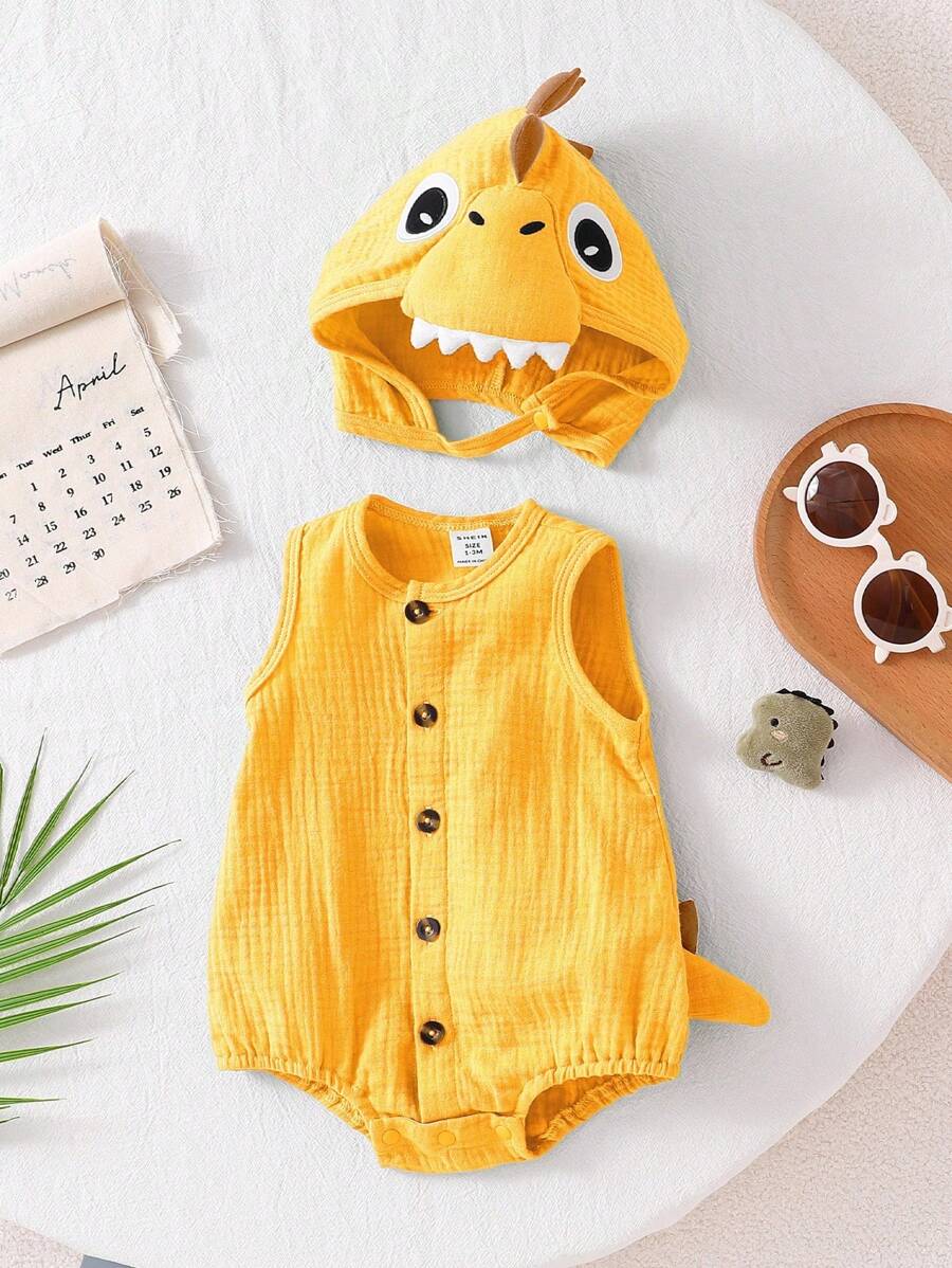 Baby Cotton Dinosaur Romper & Hat Halloween Costume (Age Newborn-9M)