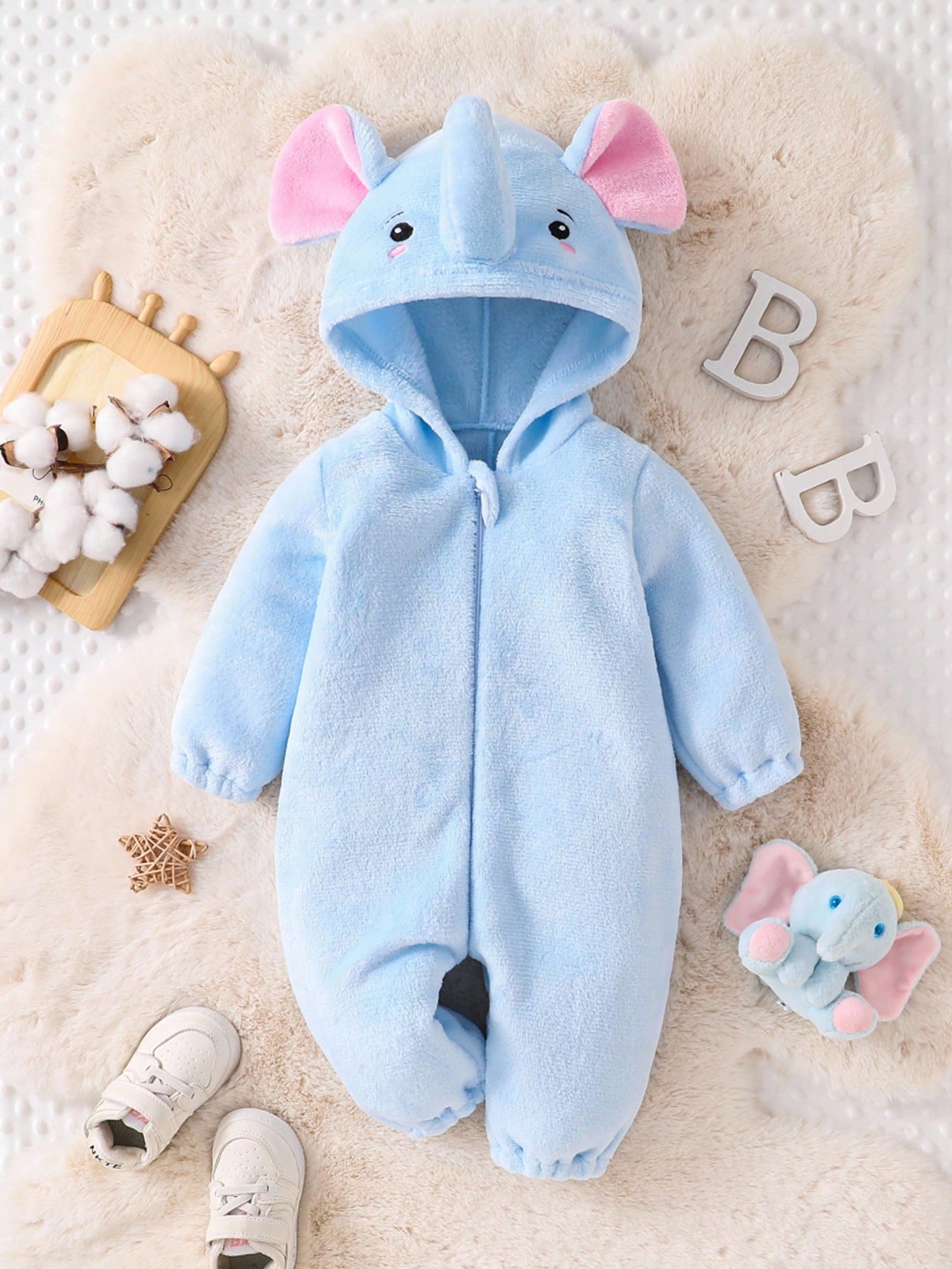 Baby Blue Elephant Jumpsuit Halloween Costume (Age Newborn - 9M)