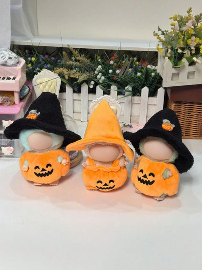 Halloween Pumpkin Doll Outfit – Casual Wizard Hat & Plush Costume for 17cm Labubu Dolls | Clothes Only