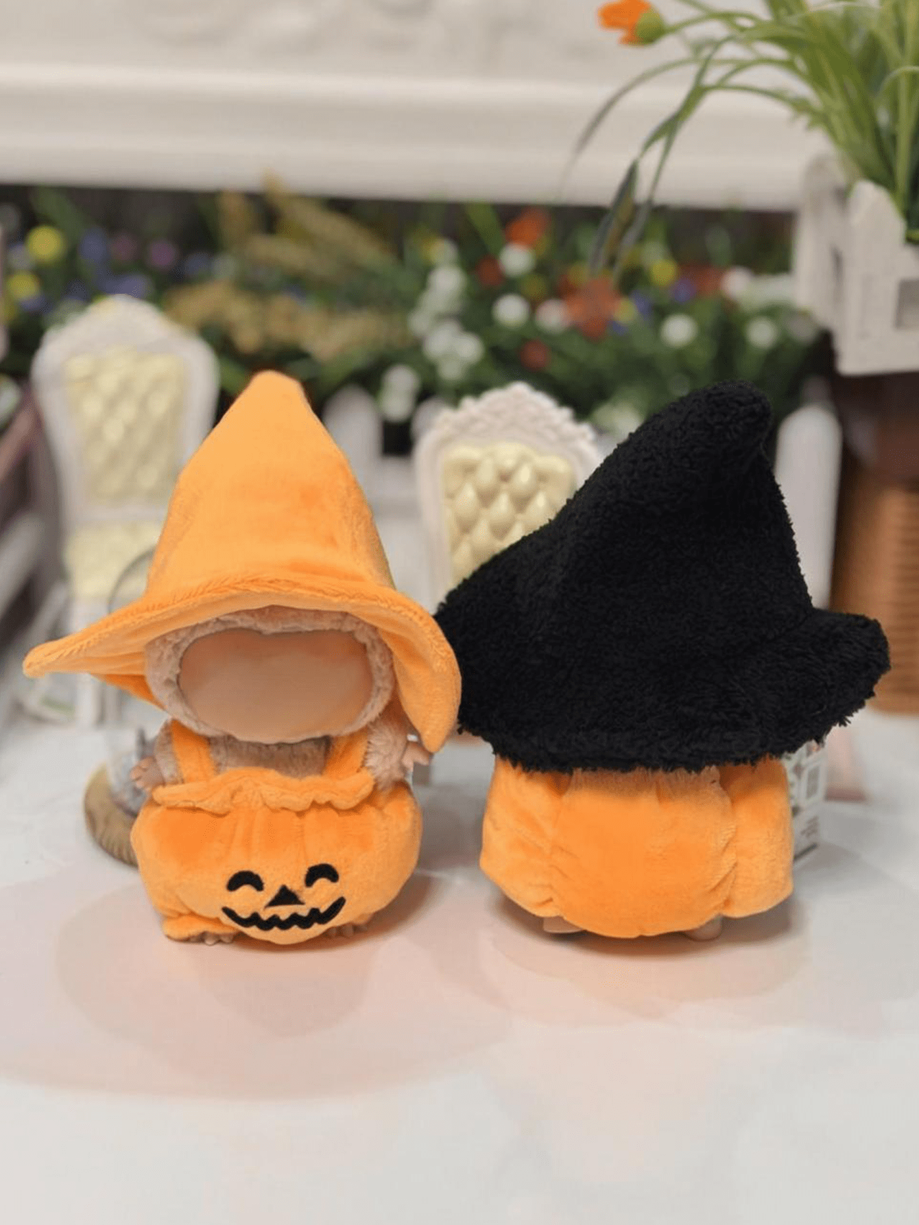 Halloween Pumpkin Doll Outfit – Casual Wizard Hat & Plush Costume for 17cm Labubu Dolls | Clothes Only