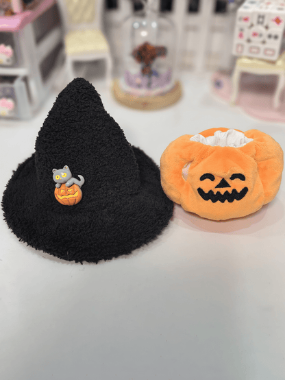 Halloween Pumpkin Doll Outfit – Casual Wizard Hat & Plush Costume for 17cm Labubu Dolls | Clothes Only Multicolor Halloween Suit (black Hat + Pumpkin Pants)