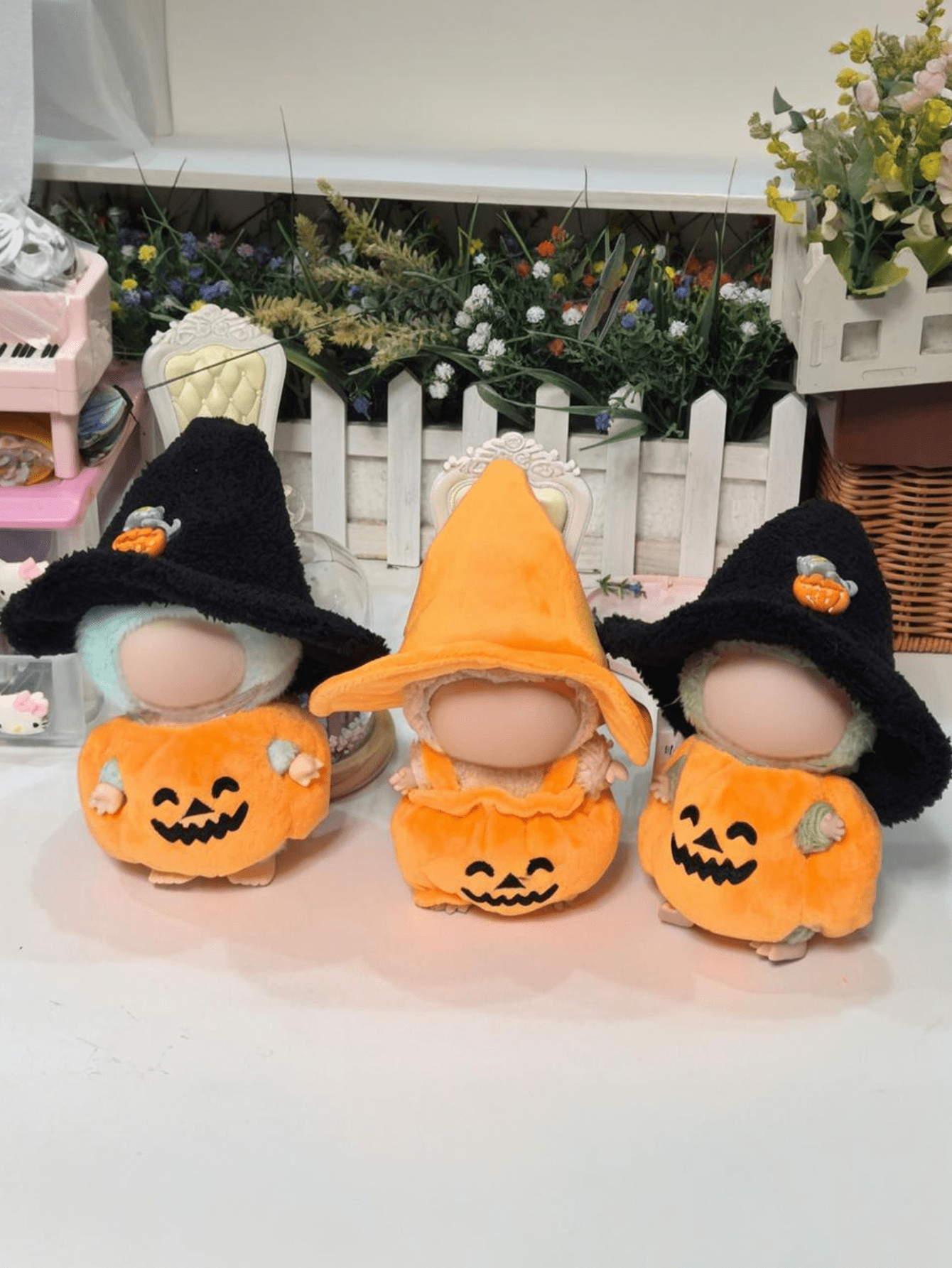 Halloween Pumpkin Doll Outfit – Casual Wizard Hat & Plush Costume for 17cm Labubu Dolls | Clothes Only