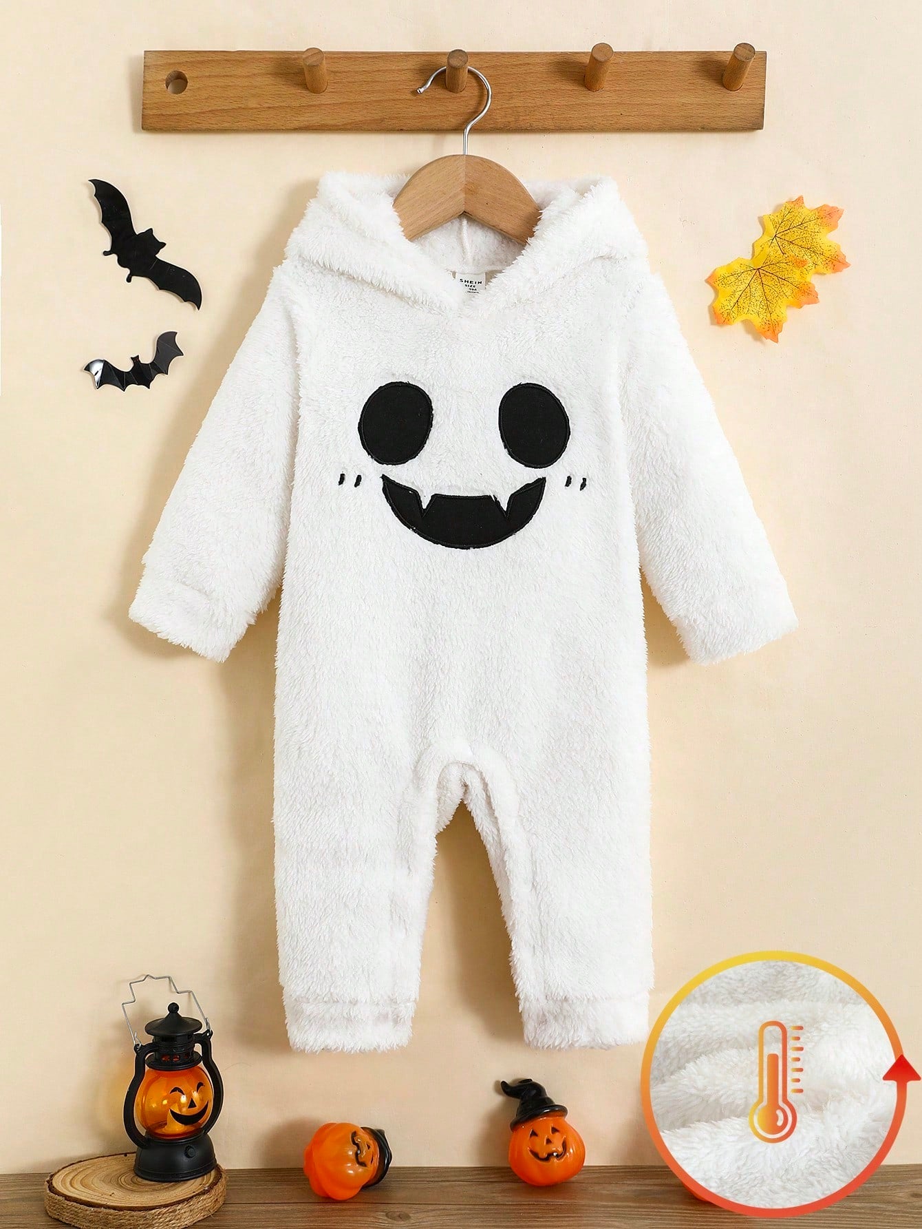 Baby Boys/Girls Fleece Ghost Hooded Halloween Jumpsuit (Age 6M-24M)