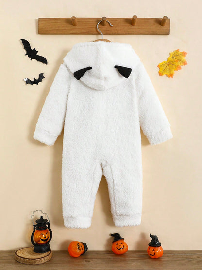 Baby Boys/Girls Fleece Ghost Hooded Halloween Jumpsuit (Age 6M-24M)
