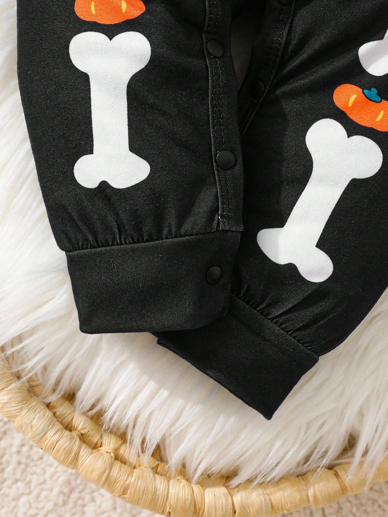 Baby Black Skeleton Halloween Romper & Hat (Age 1M-24M)