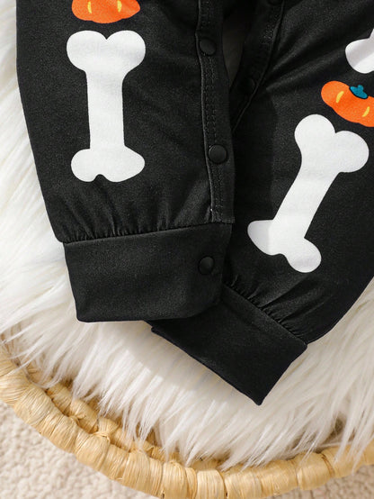 Baby Black Skeleton Halloween Romper & Hat (Age 1M-24M)