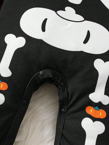 Baby Black Skeleton Halloween Romper & Hat (Age 1M-24M)