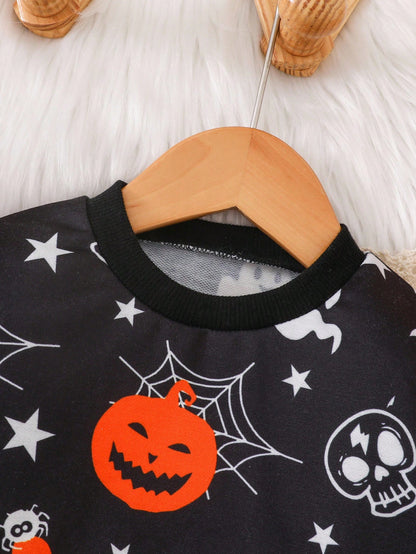 Pumpkin Surprise Halloween Baby/Toddler Sweatshirt – Graphic Print Pullover with Ghost Face & “Trick or Treat” Slogan | Ages 6M–3Y