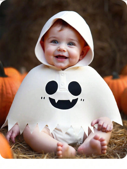 Baby Ghost Halloween Hooded Romper (Age Newborn-9M) White