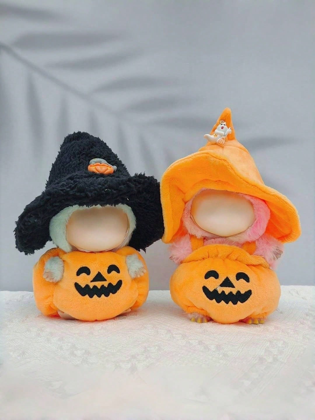 Halloween Pumpkin Doll Outfit – Casual Wizard Hat & Plush Costume for 17cm Labubu Dolls | Clothes Only