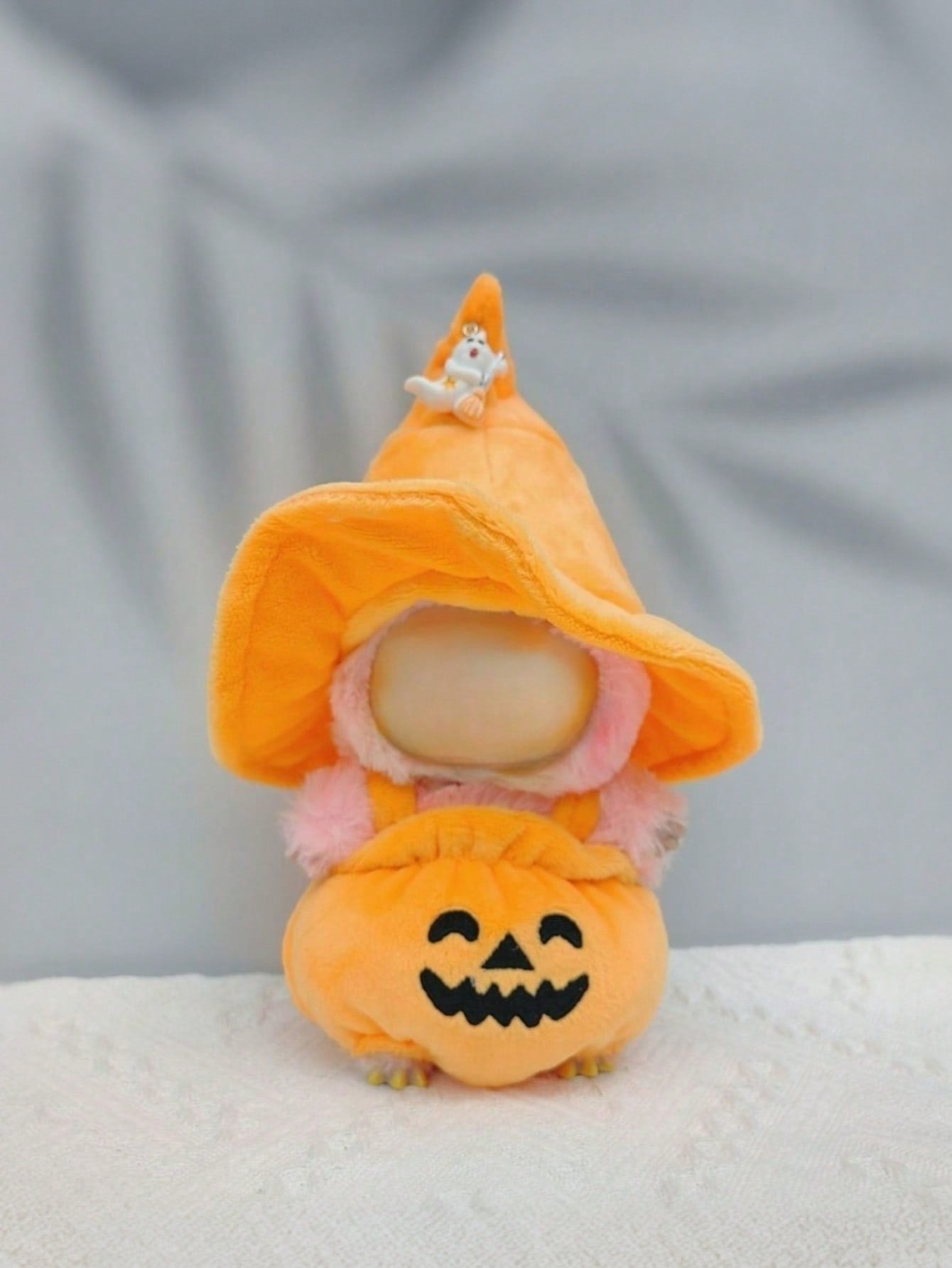 Halloween Pumpkin Doll Outfit – Casual Wizard Hat & Plush Costume for 17cm Labubu Dolls | Clothes Only