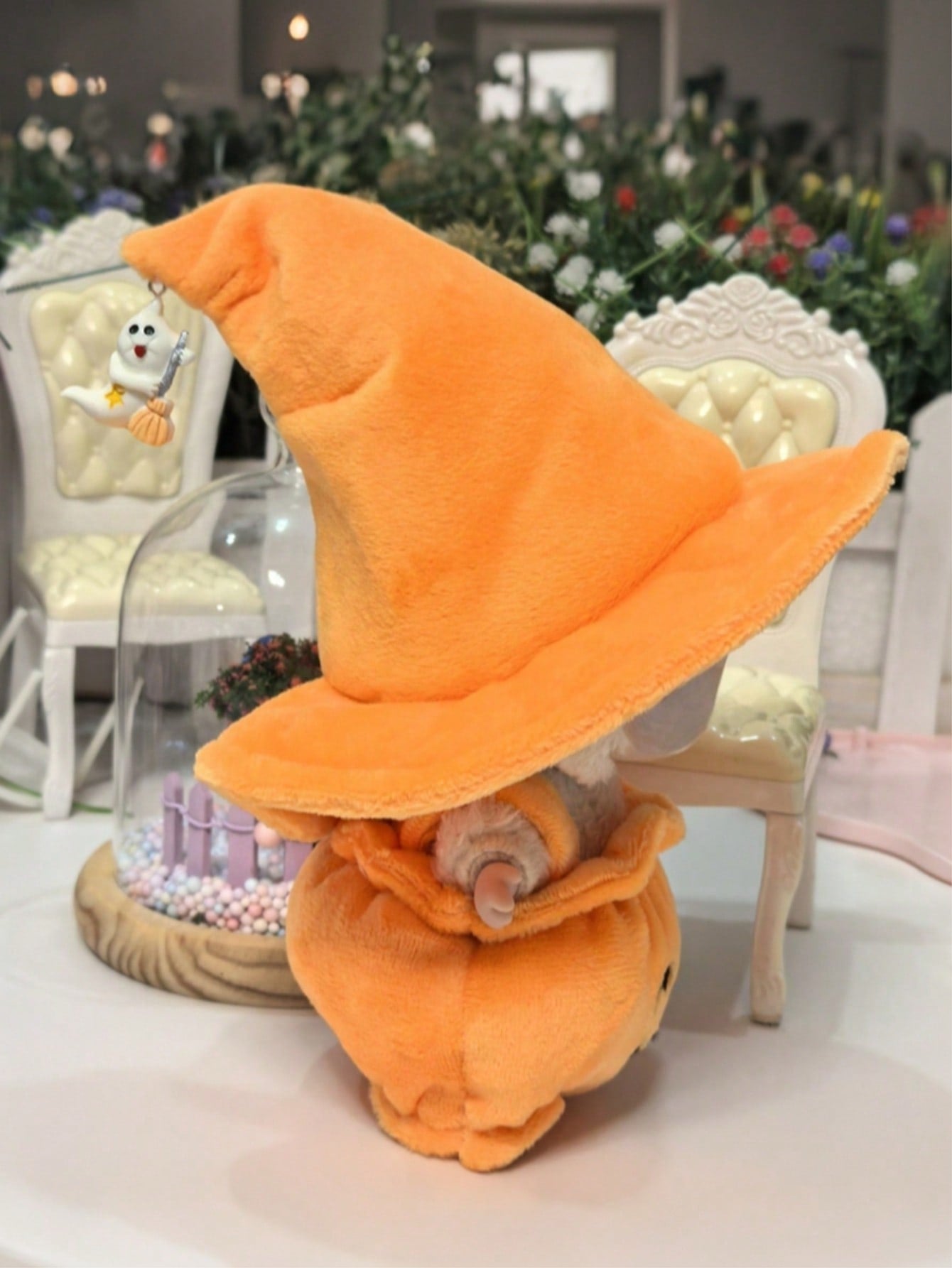 Halloween Pumpkin Doll Outfit – Casual Wizard Hat & Plush Costume for 17cm Labubu Dolls | Clothes Only