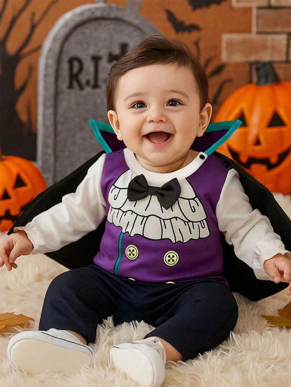 Baby Vampire Gentleman Halloween Costume – Romper & Cape Set |(Age Newborn–18M) Black