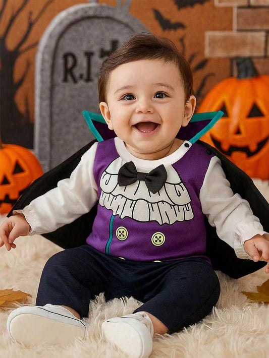 Baby Vampire Gentleman Halloween Costume – Romper & Cape Set |(Age Newborn–18M) Black