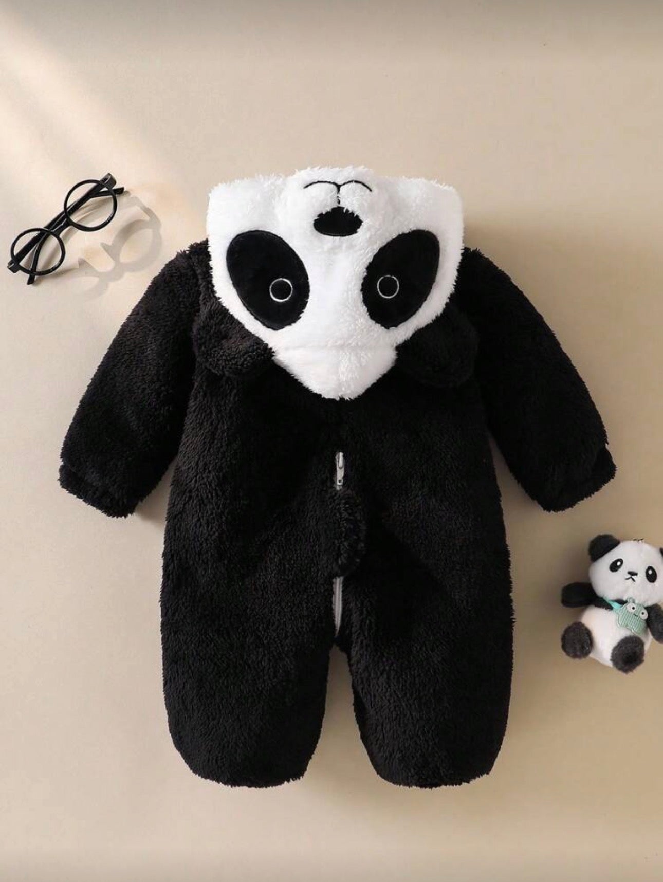 Baby Panda Costume Outfit Set – Plush Long Sleeve Jumpsuit & 3D Embroidered Hat | Age Newborn - 9M
