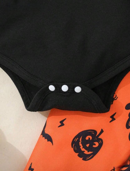 Halloween Baby Outfit Set – 3-Piece Romper, Trousers & Hat | Pumpkin, Bat & Ghost Print | Newborn - 24M