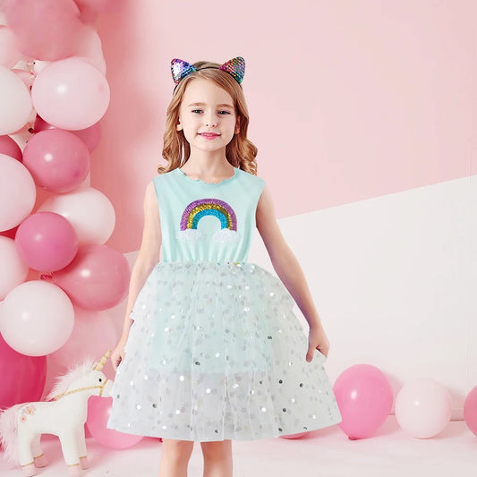 Girls Blue Sequin Rainbow Dress (Age 3-10YRS) Blue